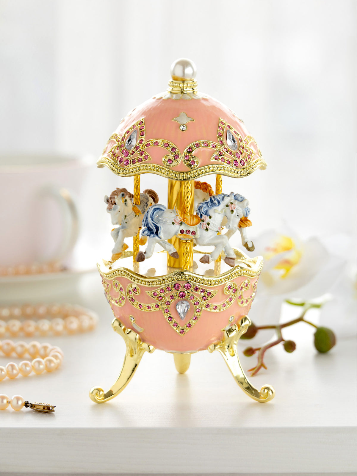 Pink Faberge Egg with Horse Carousel