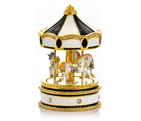 Carrousel Musical Noir avec Chevaux Royaux Tournants