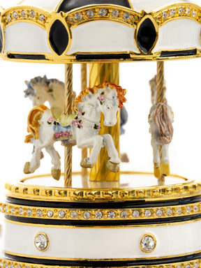 Black Musical Carousel with Spinning Royal Horses