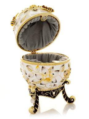 White Faberge Egg with Bees and Flowers