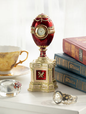 Keren Kopal Red Faberge Egg with a Pearl and a Clock