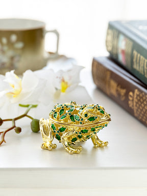 Keren Kopal Gold & Green Frog Trinket Box