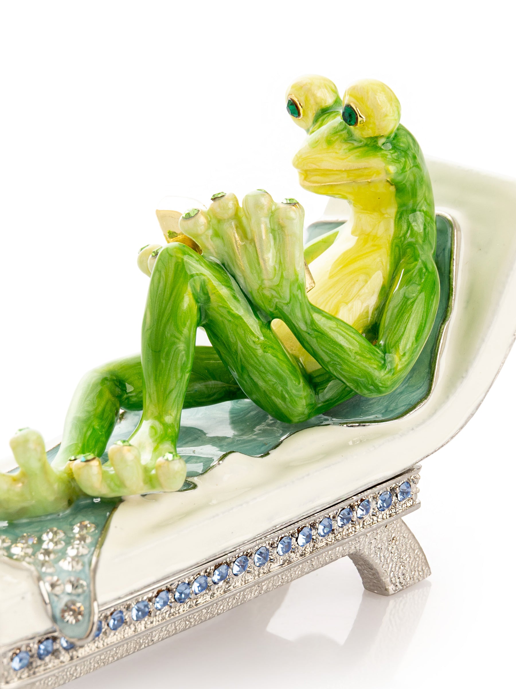 Keren Kopal Relaxing Frog Reading a book on Sun Lounger Trinket Box