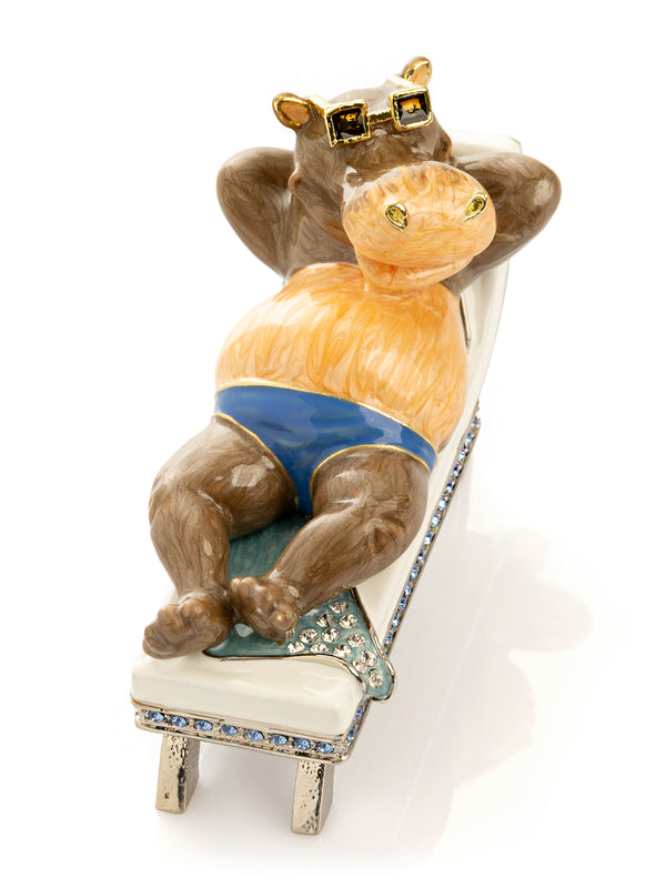 Boîte à bijoux Hippopotame se relaxant sur un transat