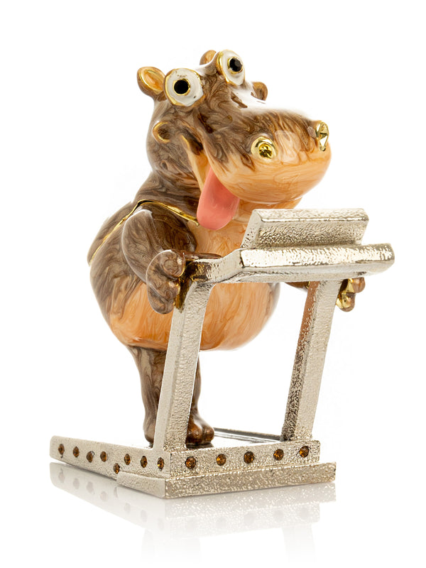 Hippopotame sur un Tapis Roulant Boîte à Bijoux