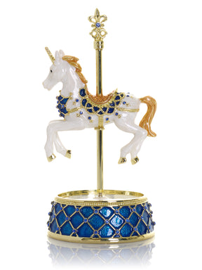 Keren Kopal White Unicorn Carousel Horse Music Box