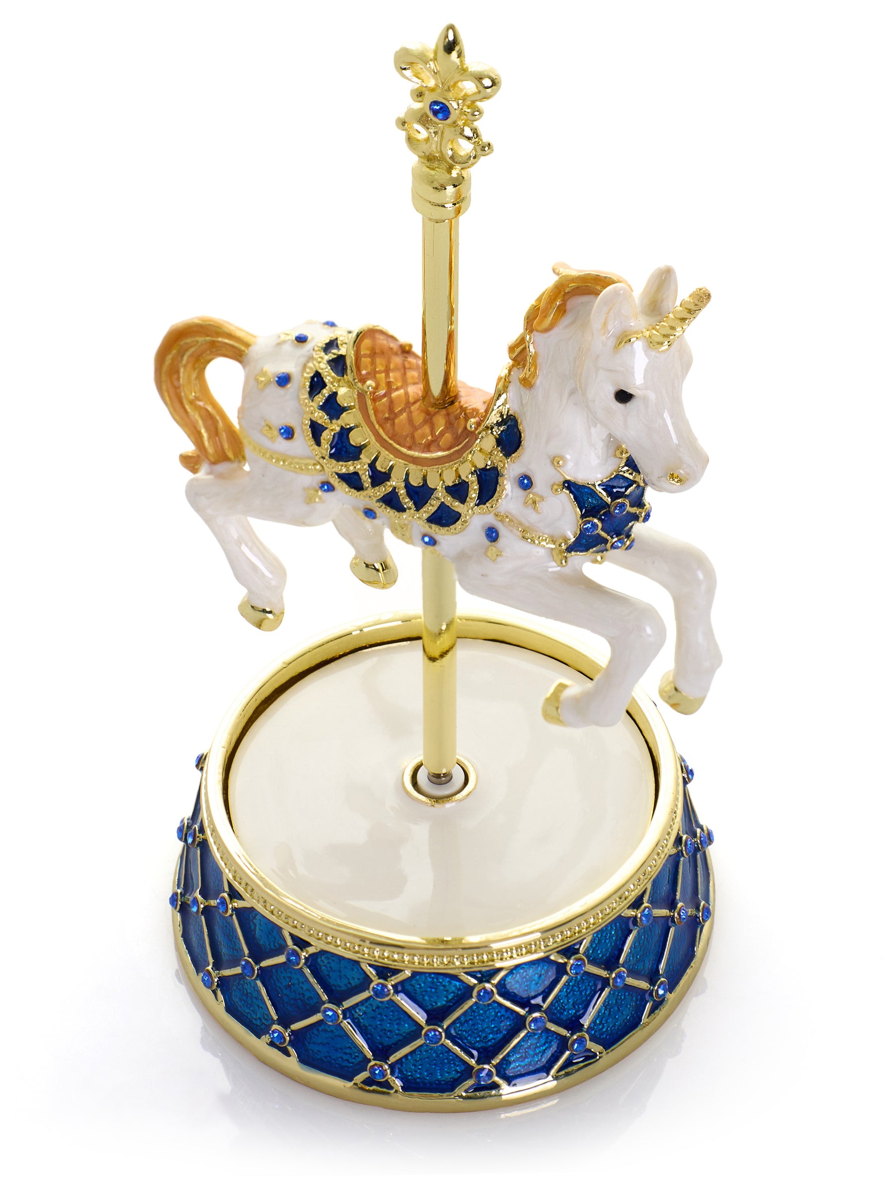 Keren Kopal White Unicorn Carousel Horse Music Box