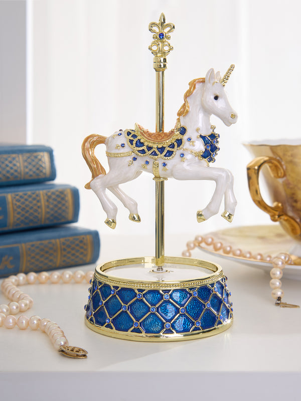 Boîte à musique Carrousel Licorne Blanche