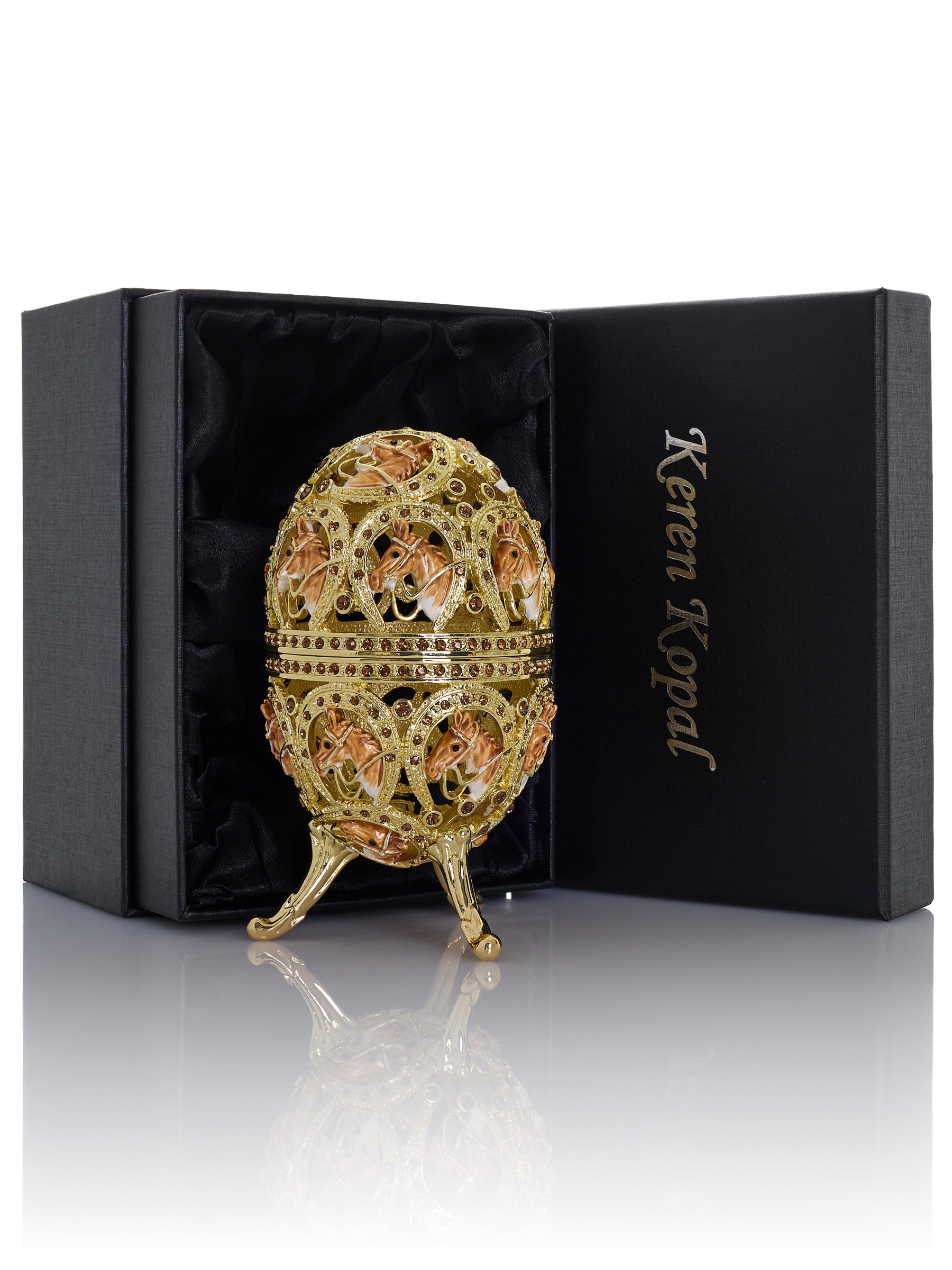 Keren Kopal Golden Easter Egg decorated with Horses