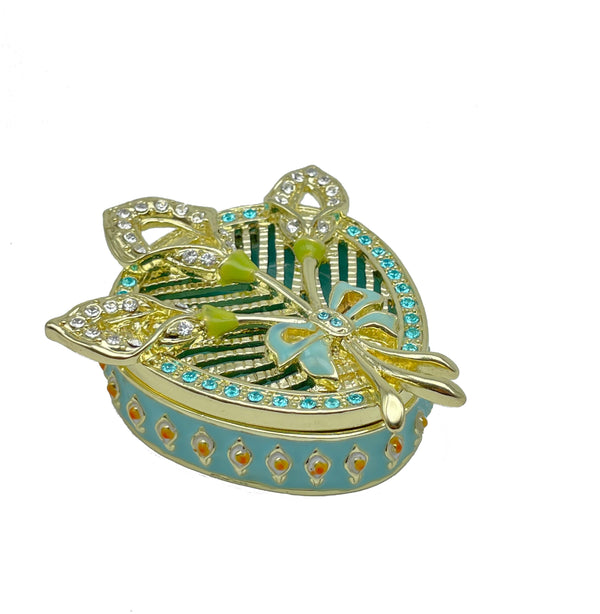 Boîte à bijoux verte turquoise magnifiquement décorée