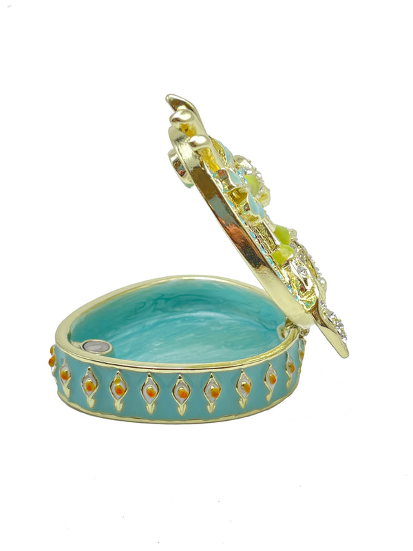 Boîte à bijoux verte turquoise magnifiquement décorée