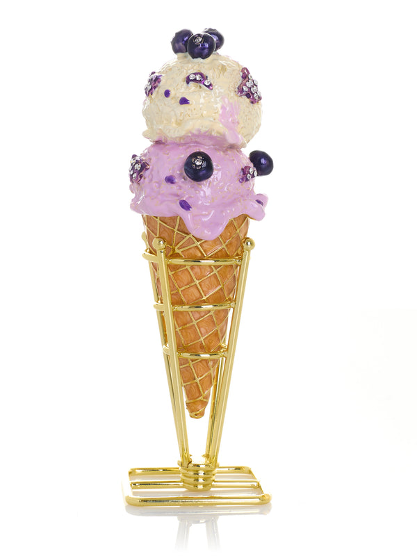 Summer Special Wild Blueberry Cream Ice Cream Cone Trinket Box