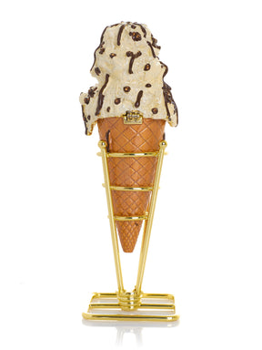 Cookies & Cream Ice Cream Cone with Melted Dark Chocolate Fudge Drizzle Trinket Box