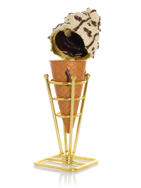 Cookies & Cream Ice Cream Cone with Melted Dark Chocolate Fudge Drizzle Trinket Box