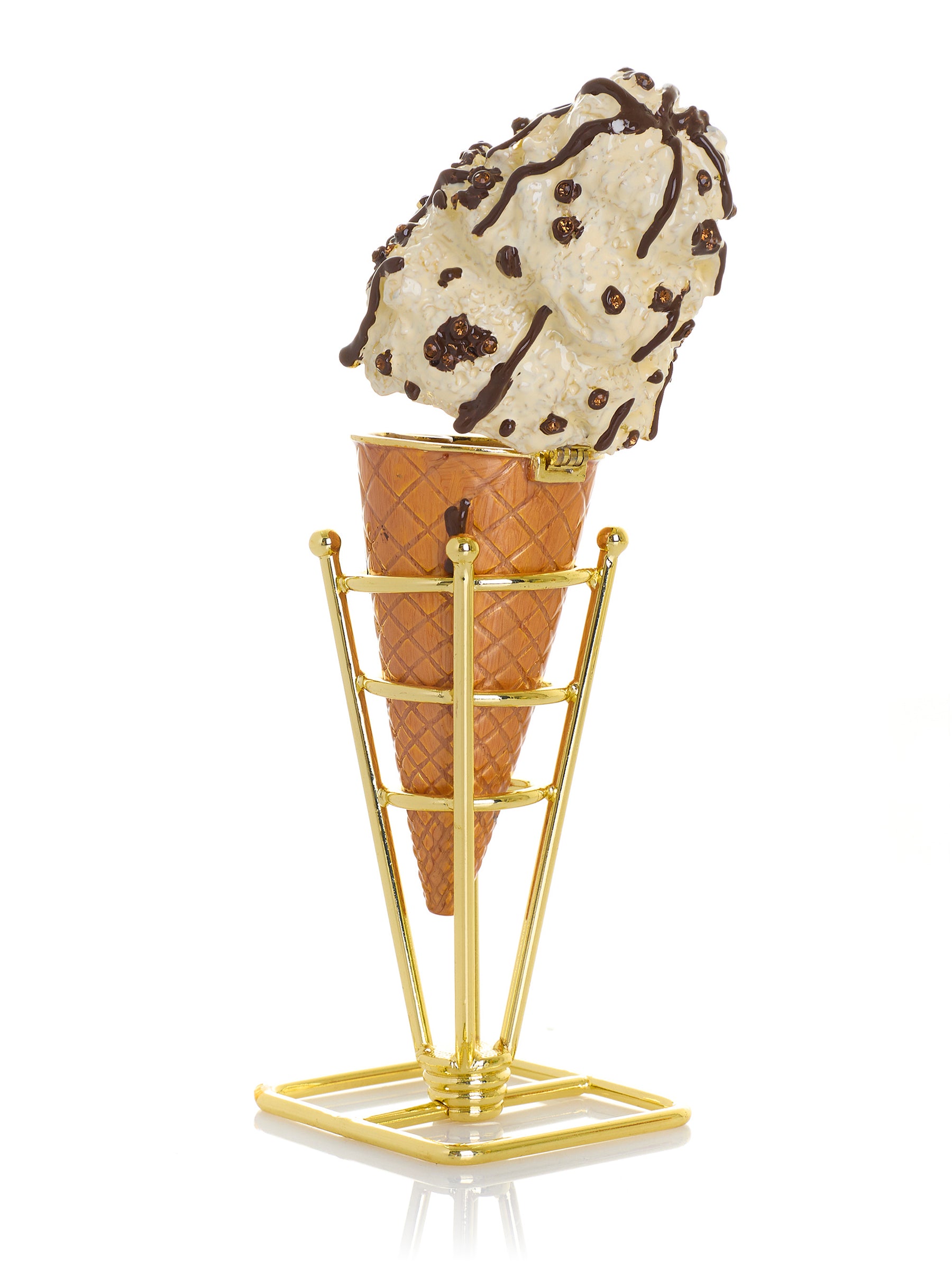 Cookies & Cream Ice Cream Cone with Melted Dark Chocolate Fudge Drizzle Trinket Box