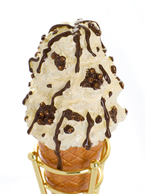 Cookies & Cream Ice Cream Cone with Melted Dark Chocolate Fudge Drizzle Trinket Box