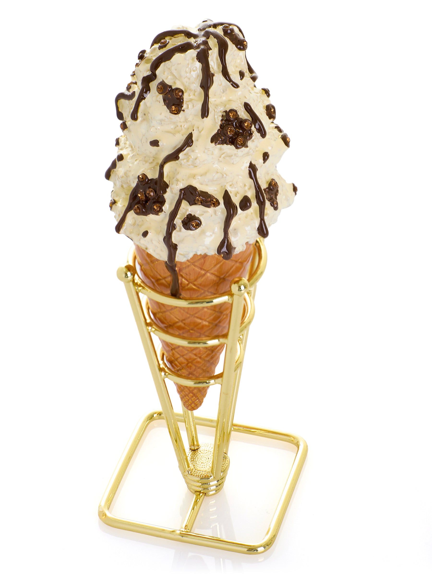 Cookies & Cream Ice Cream Cone with Melted Dark Chocolate Fudge Drizzle Trinket Box