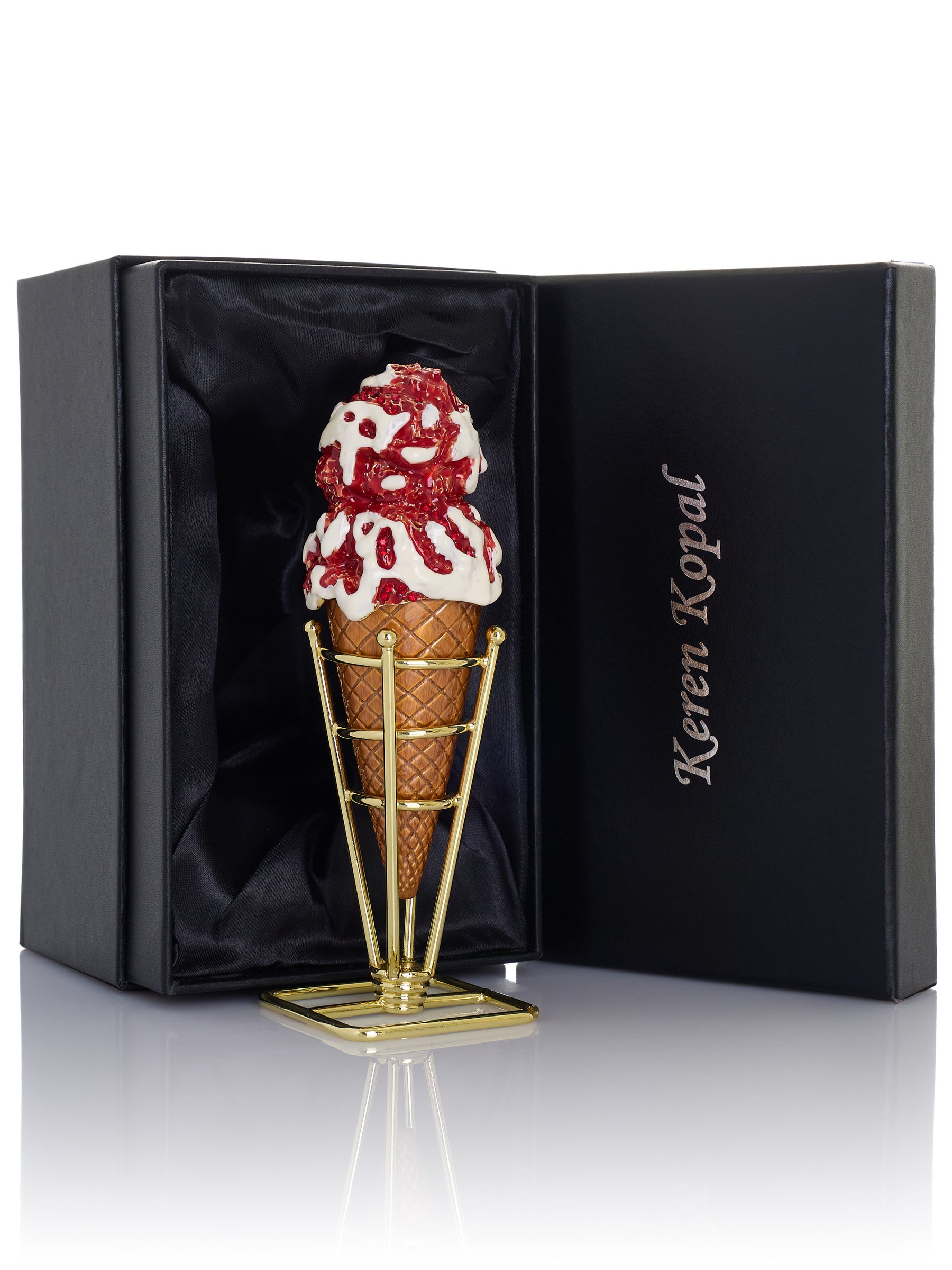 Strawberry Cream & Vanilla Swirl Ice Cream Cone Trinket Box