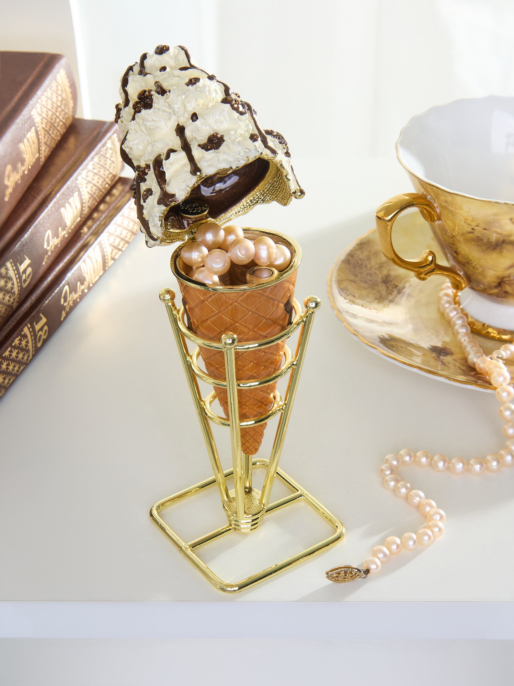Cookies & Cream Ice Cream Cone with Melted Dark Chocolate Fudge Drizzle Trinket Box