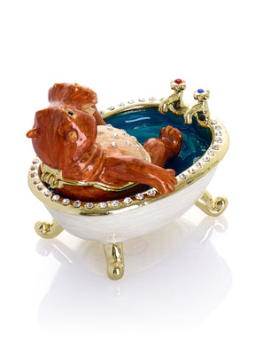 היפופוטם החום עושה אמבטיה באמבטיית כף רגל