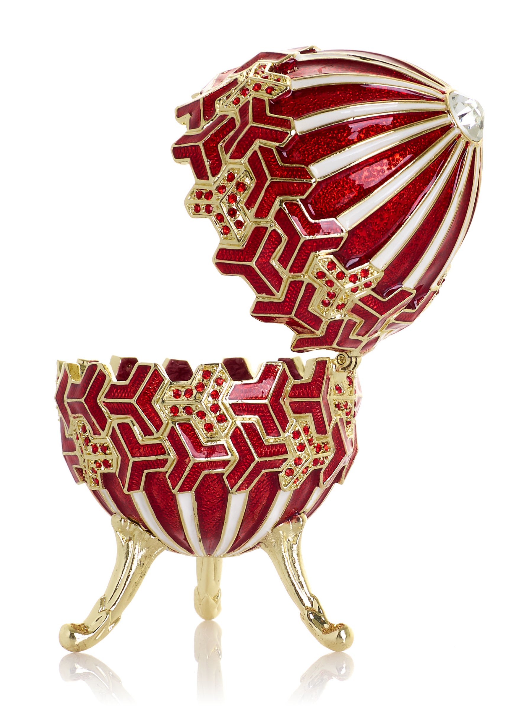 Boîte à bijoux musicale Œuf Géométrique Rouge & Or - Le Lac des Cygnes de Tchaïkovski