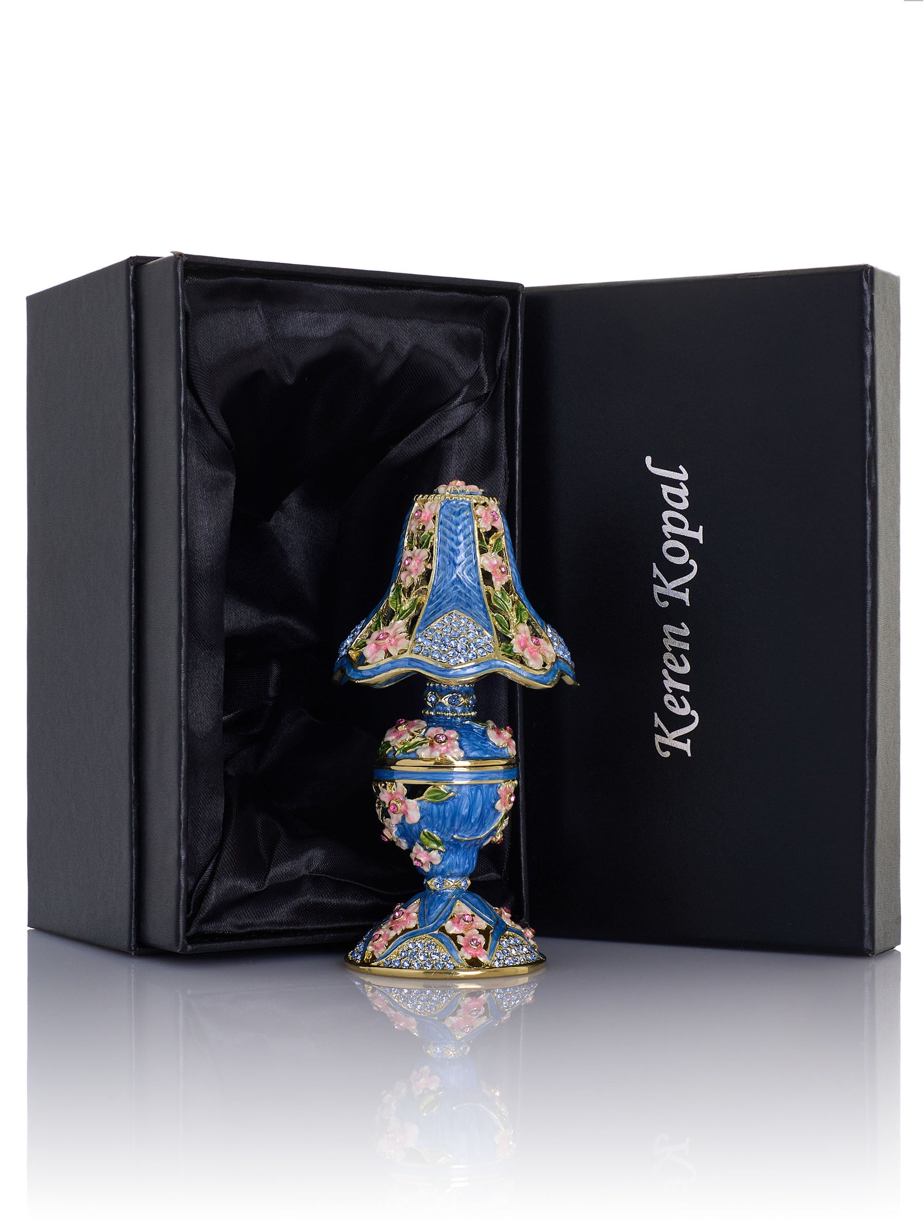 Königsblaue klassische Lampe mit rosa Blumen verziert