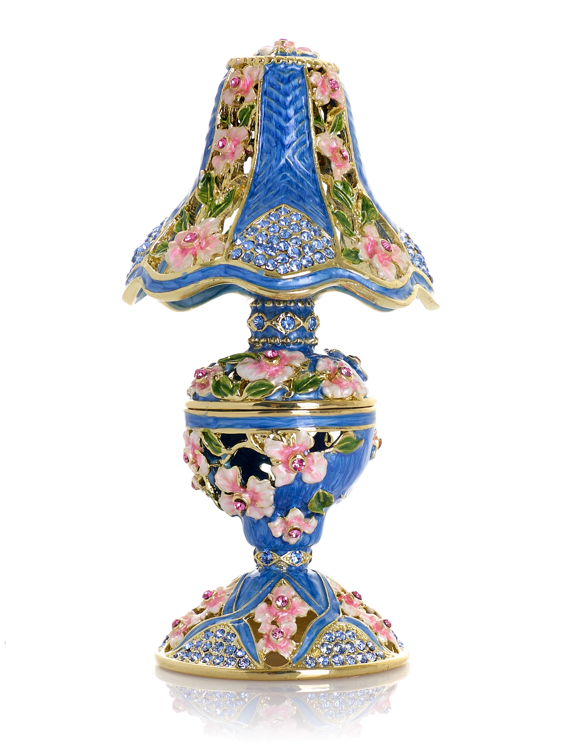 Königsblaue klassische Lampe mit rosa Blumen verziert