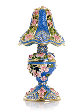 Königsblaue klassische Lampe mit rosa Blumen verziert