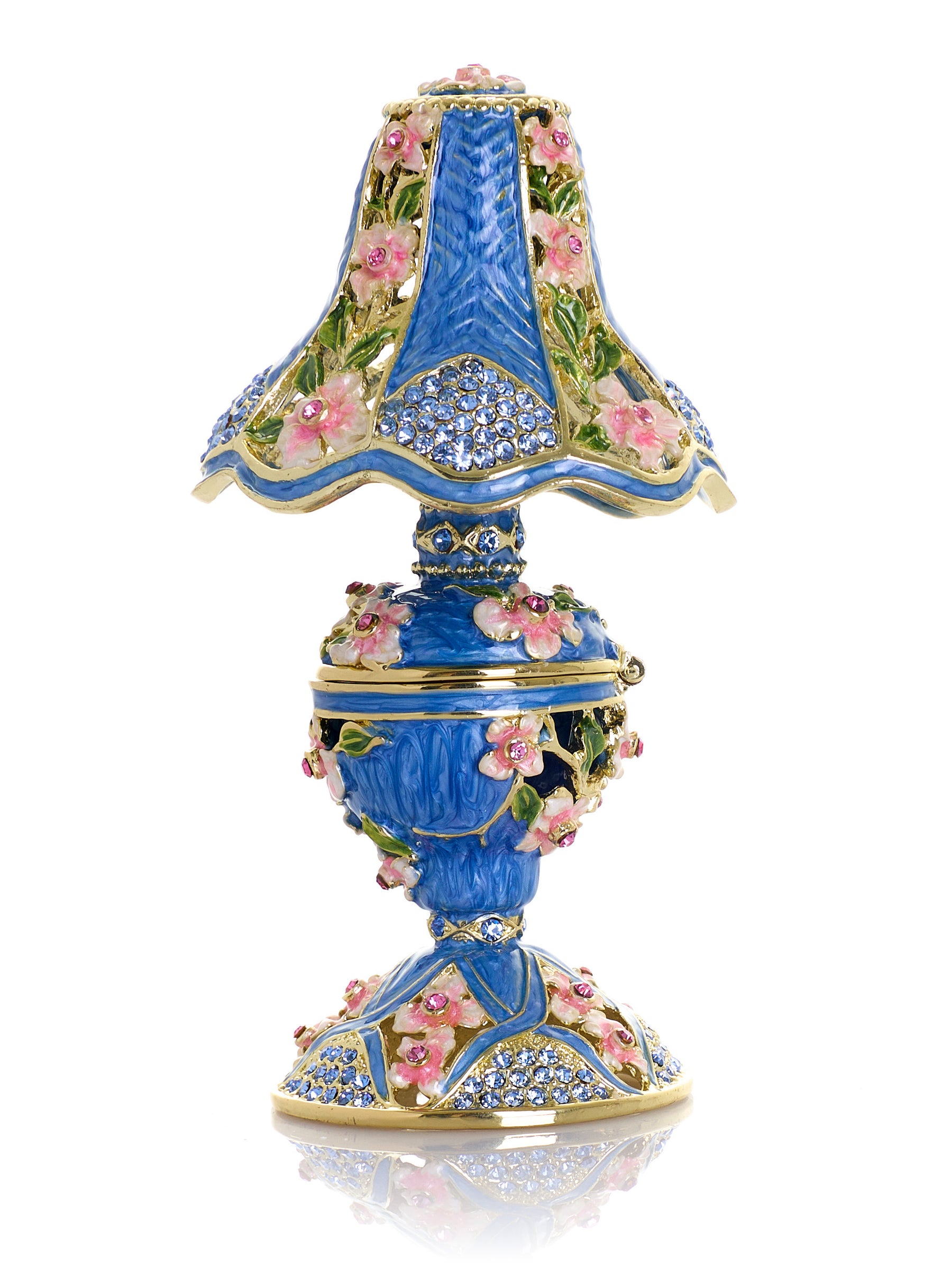 Königsblaue klassische Lampe mit rosa Blumen verziert