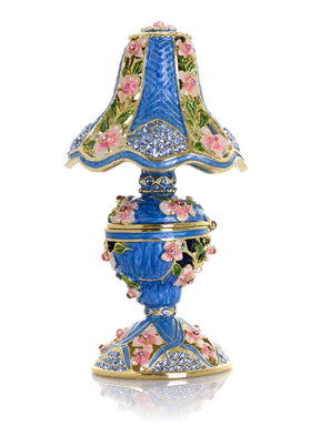 Königsblaue klassische Lampe mit rosa Blumen verziert