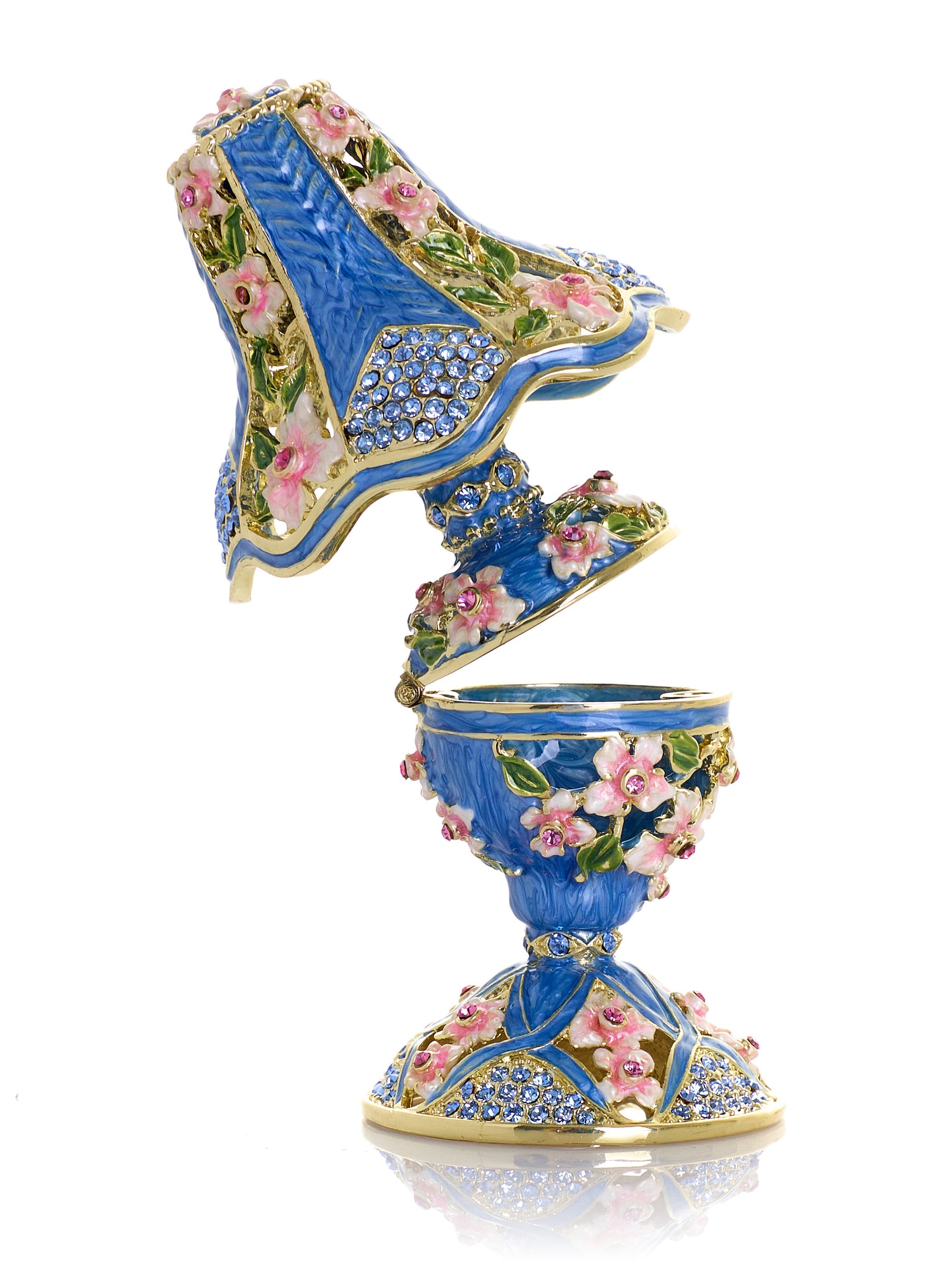 Königsblaue klassische Lampe mit rosa Blumen verziert