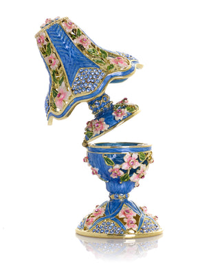 Königsblaue klassische Lampe mit rosa Blumen verziert