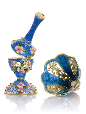 Königsblaue klassische Lampe mit rosa Blumen verziert