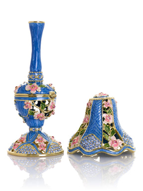 Königsblaue klassische Lampe mit rosa Blumen verziert