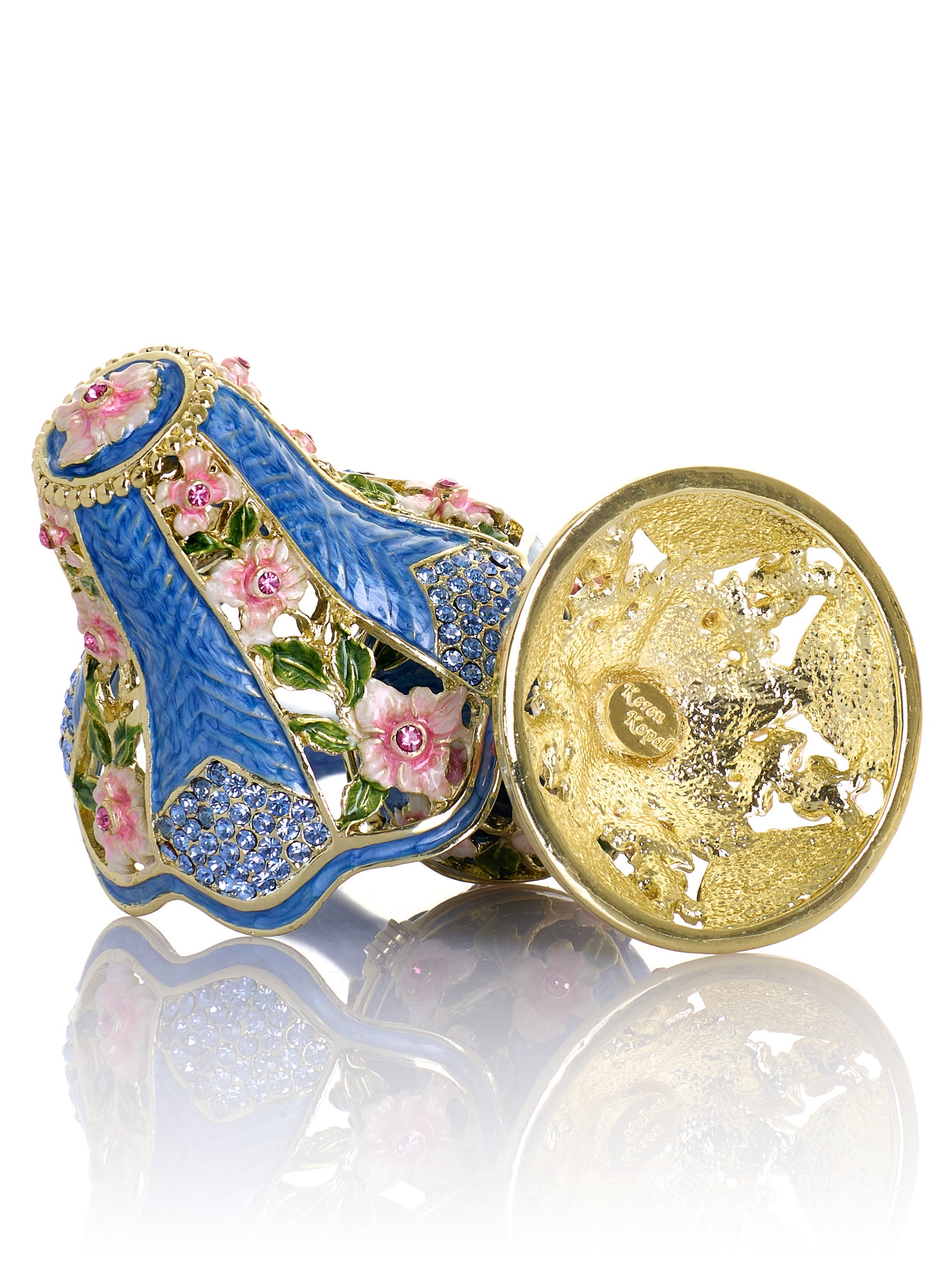 Königsblaue klassische Lampe mit rosa Blumen verziert