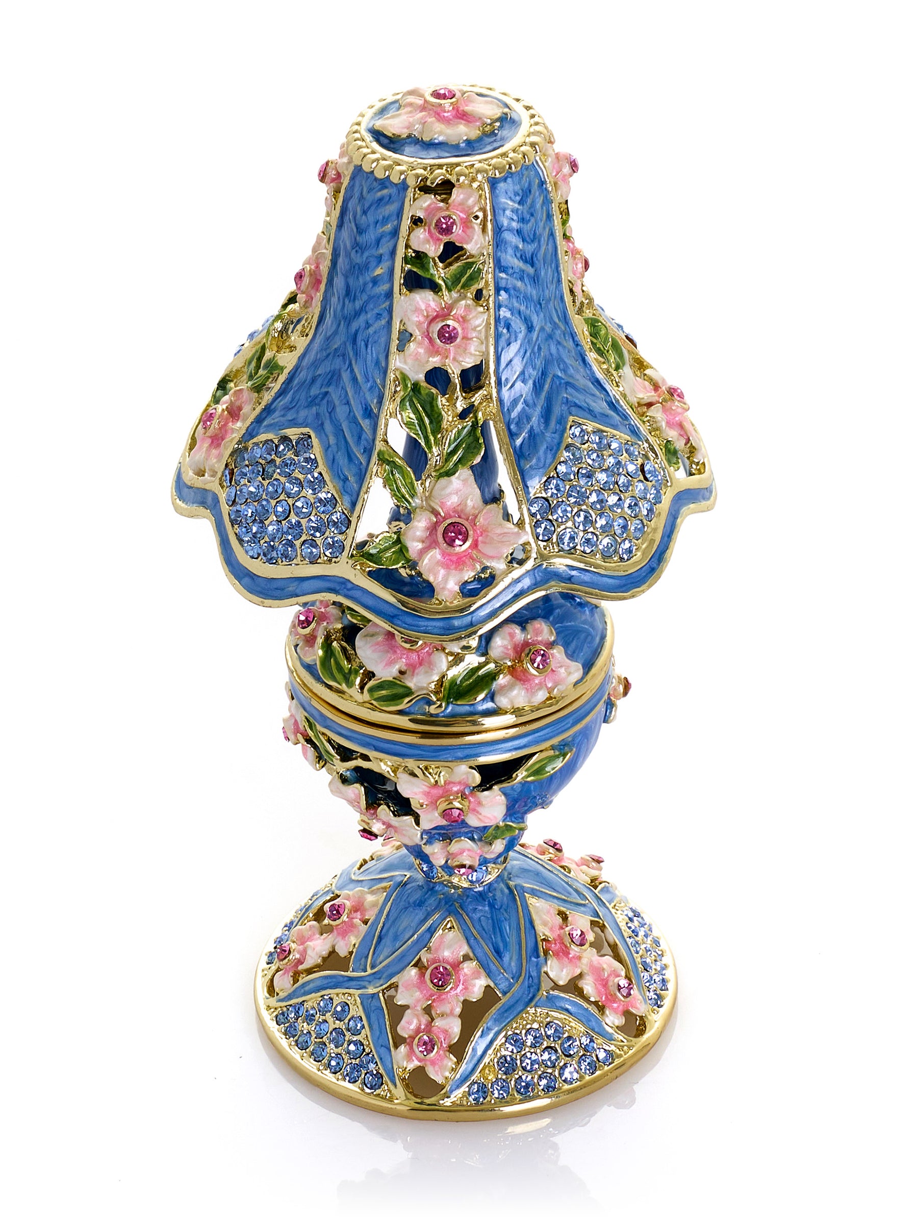 Königsblaue klassische Lampe mit rosa Blumen verziert