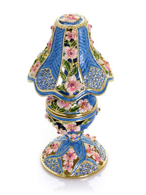 Königsblaue klassische Lampe mit rosa Blumen verziert