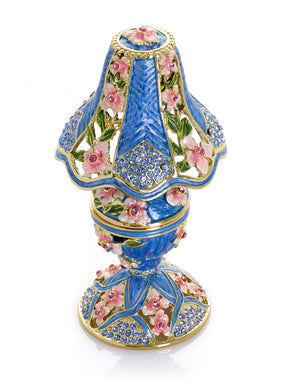 Königsblaue klassische Lampe mit rosa Blumen verziert