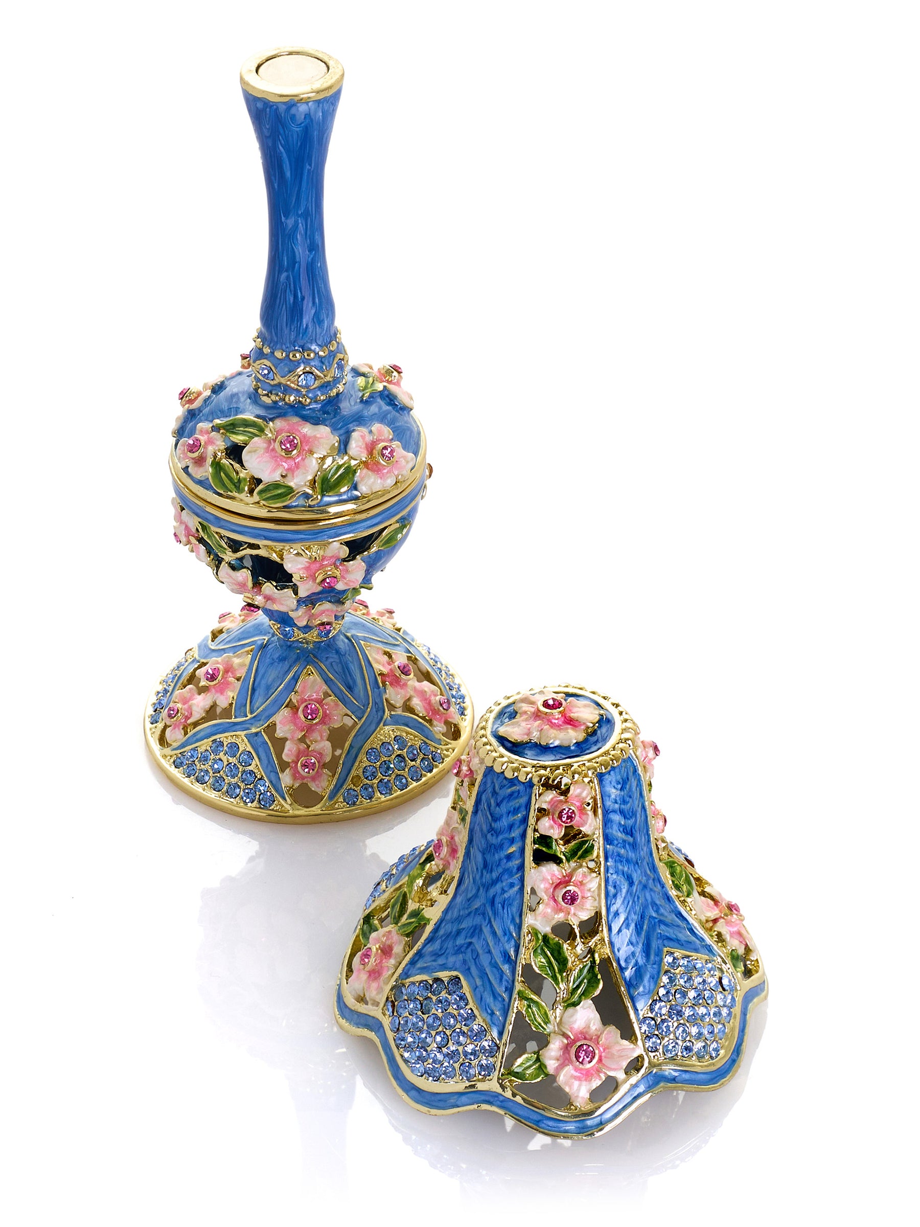 Königsblaue klassische Lampe mit rosa Blumen verziert