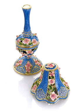 Königsblaue klassische Lampe mit rosa Blumen verziert