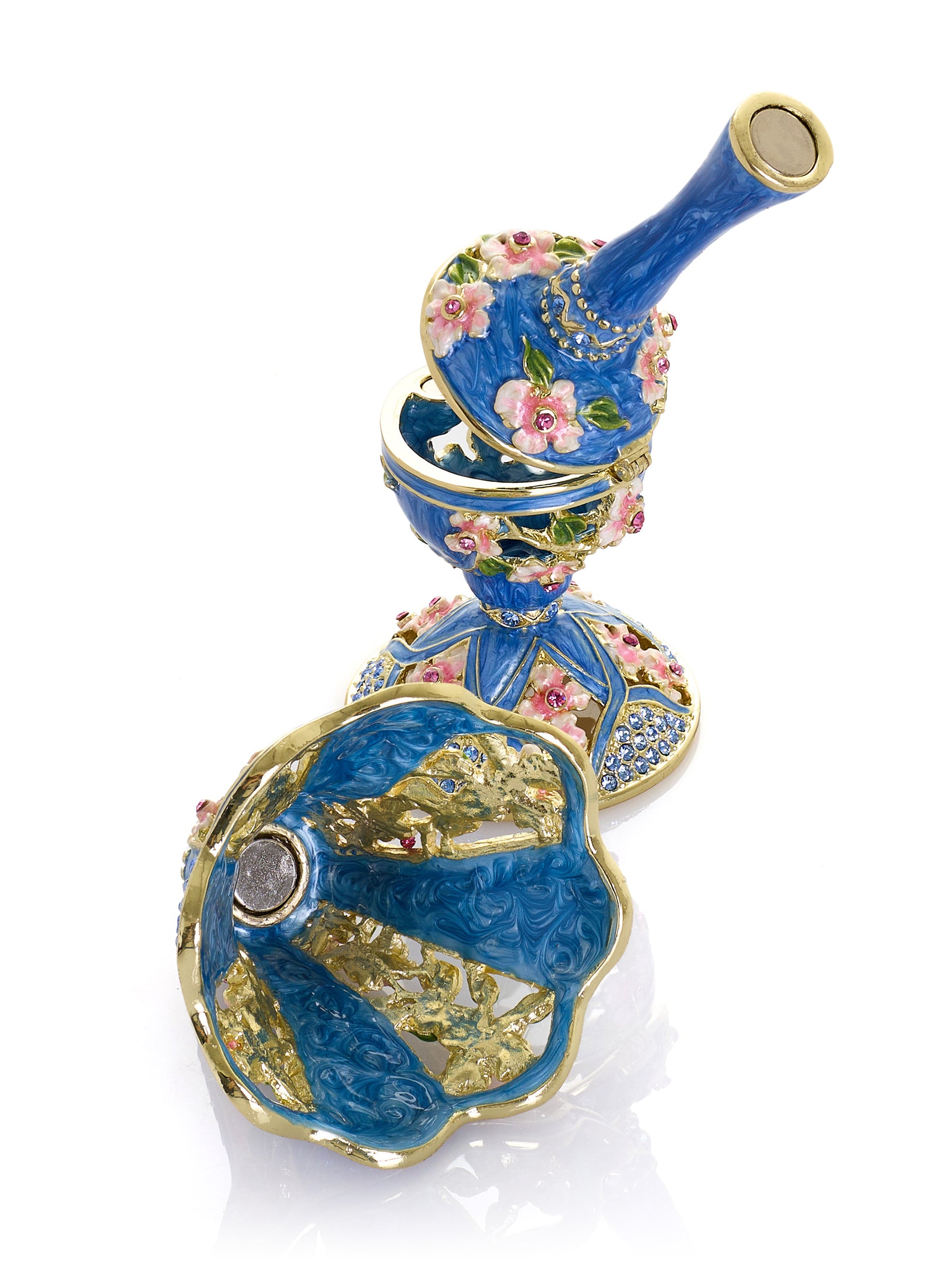 Königsblaue klassische Lampe mit rosa Blumen verziert