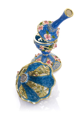 Königsblaue klassische Lampe mit rosa Blumen verziert