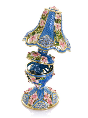 Königsblaue klassische Lampe mit rosa Blumen verziert