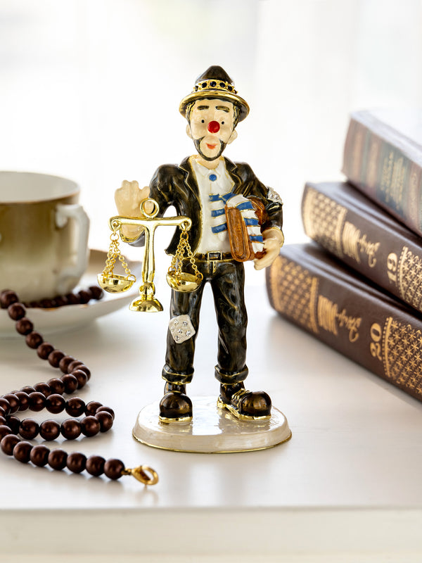 Boîte à bijoux Clown Avocat avec Livre & Balance de la Justice