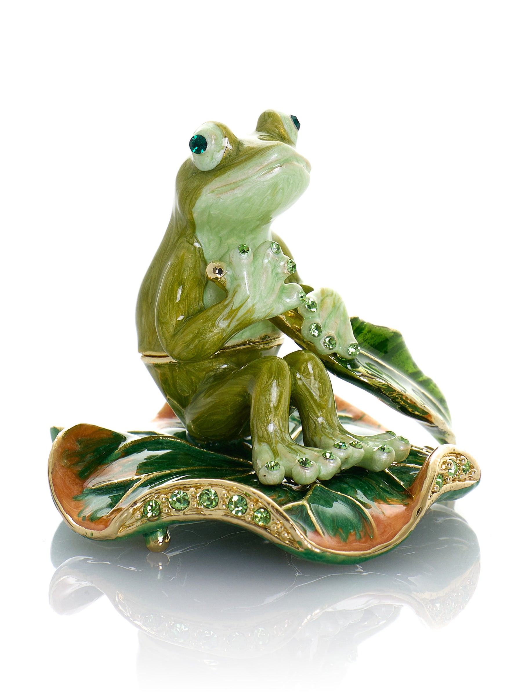 Keren Kopal Green Frog Rowing a Leaf Trinket Box