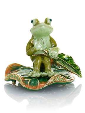 Keren Kopal Green Frog Rowing a Leaf Trinket Box