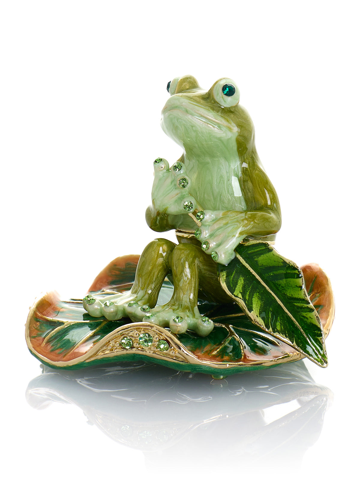 Keren Kopal Green Frog Rowing a Leaf Trinket Box