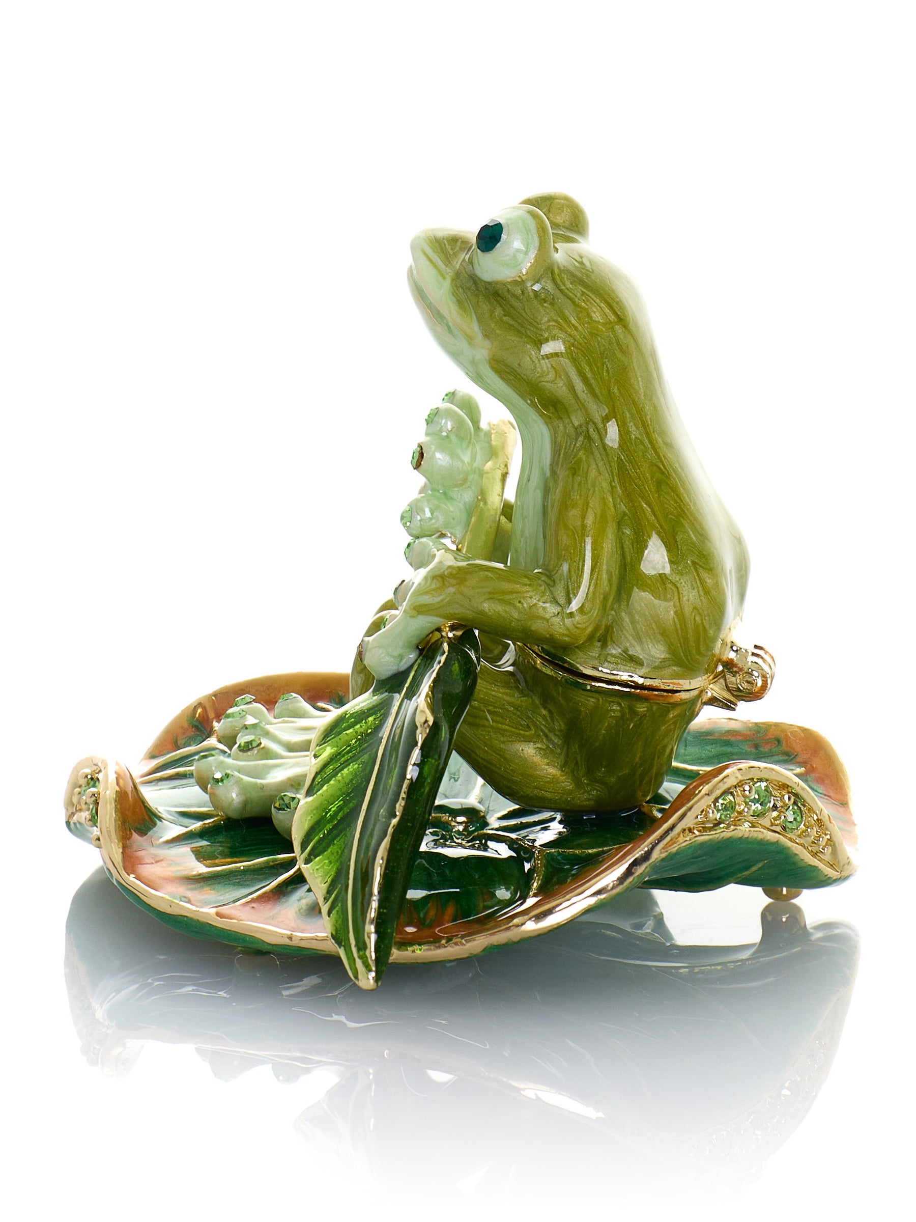 Keren Kopal Green Frog Rowing a Leaf Trinket Box