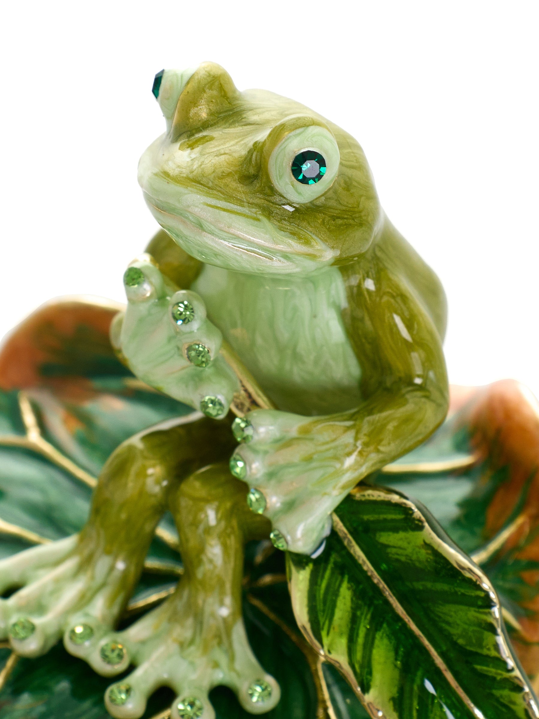 Keren Kopal Green Frog Rowing a Leaf Trinket Box