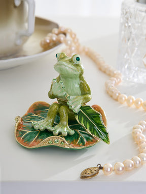 Keren Kopal Green Frog Rowing a Leaf Trinket Box
